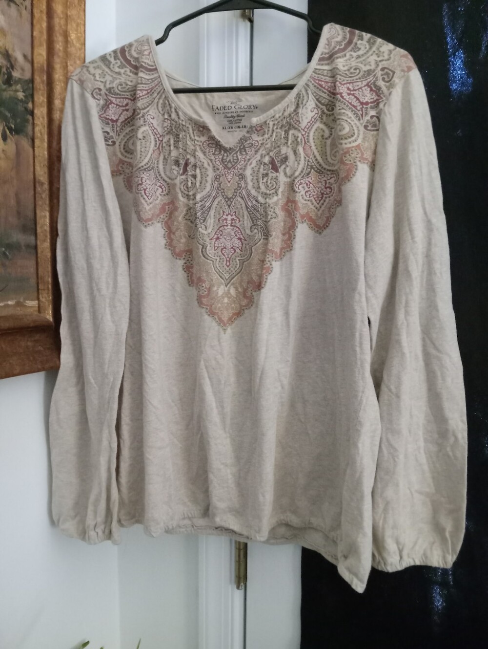 Faded Glory Embroidered Long Sleeve Top - Cream and Pink